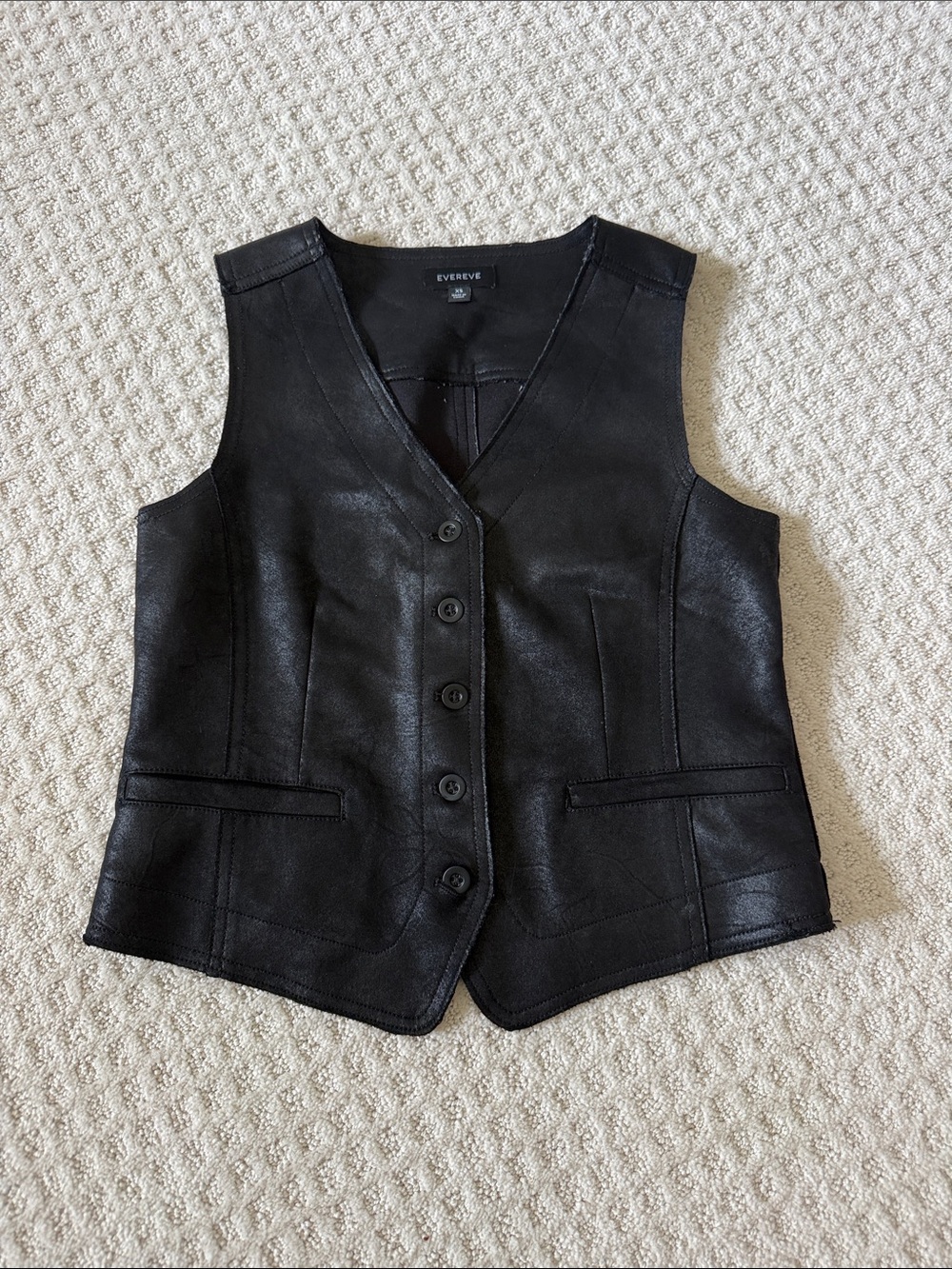 Evereve Black Leather Tailored Button Vest